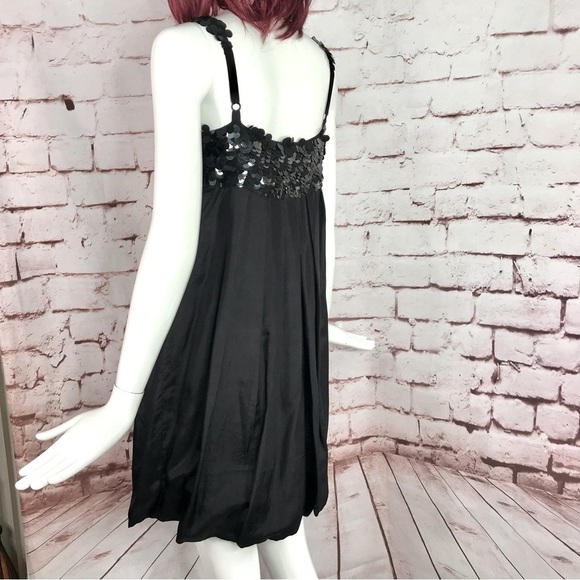 HANNAH JO Bubble Hem Silk Dress L Black Sequin Top Babydoll Size Large - Picture 2 of 15
